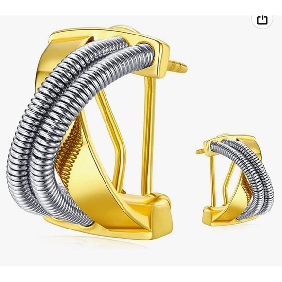 Earrings 18K Gold Plated Hoop Earrings Round Cue Cubic Zirconia Gold Silver C1 - Picture 11 of 12